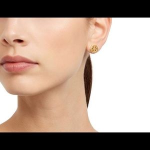 Tory Burch gold hexagon logo earrings